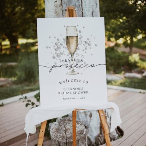 $46.75 | Watercolor Pearls.& Prosecco Bridal Shower Welcome #pearls and prosecco, bridal shower signs, welcome, champagne, cultured pearls, elegant calligraphy script, watercolor, bridal brunch, modern, gold Pearl Bridal Shower, Wildflower Bridal Shower, Blue Pearls, Bridal Shower Welcome Sign, Shower Welcome Sign, Welcome Poster, Bridal Shower Signs, Bridal Brunch, Bridal Shower Theme