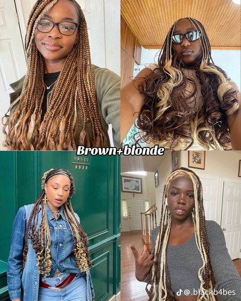 Good Color Combos For Braids, Braiding Hair Mixed Colors Ideas, Braiding Hair Color Combo, Blonde Braids Color Combo, Braid Color Combos Ideas For Black Women, Color Combo Braids, Wolf Cut Braids, Braid Color Combos, Euphoria Hair