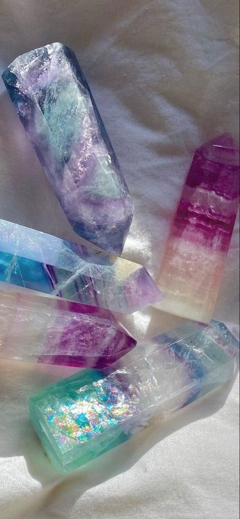 Fluorite Aesthetic, Beautiful Crystals, Rainbow Fluorite, Rainbow, Wallpapers, Crystals, Quick Saves