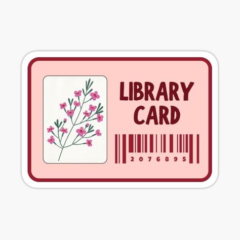 Library Card Aesthetic, Library Card Sticker, Bookmarks To Print, Book Nerd Shirts, Bookish Stickers, Kindle Stickers, Laptop Decoration, Preppy Stickers, Flower Drawing Tutorials