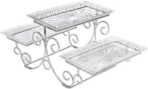 Amazon.com: Godinger Silver Art Dublin 3 Tiered Glass Buffet Serving Tray - Chrome Plated Platter Stand with Starburst Design - Party and Event Dessert and Food Display Server : Home & Kitchen Elegant Cake Stands, Buffet Party, Tiered Server, Starburst Design, Tiered Stand, Elegant Cakes, Glass Tray, Food Display, Dessert Appetizers