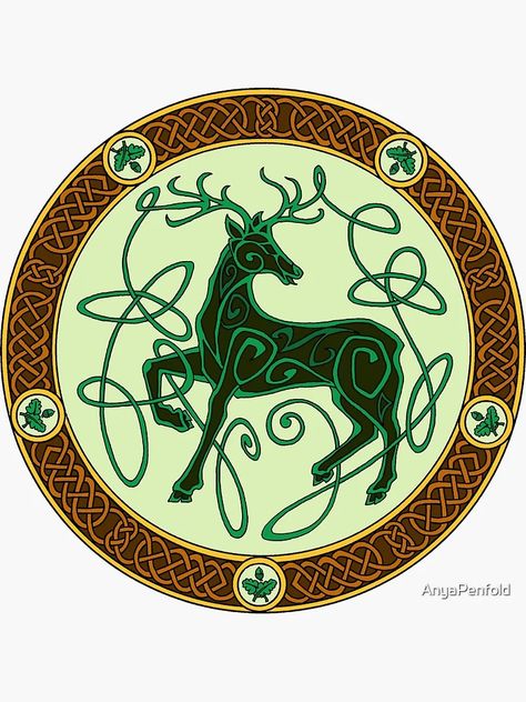 "Celtic knotwork stag - green" Sticker for Sale by AnyaPenfold | Redbubble Celtic Deer, Celtic Stag, Stag Design, Deer Drawing, Green Sticker, Celtic Knotwork, Celtic Art, Larp, Science Poster