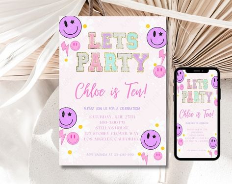 Editable Birthday Party Invitation Stoney Clover Lane Varsity - Etsy México Emoji Invitations, Birthday Emoji, Letter Invitation, Transportation Party, Girl Birthday Party Invitations, Stoney Clover, Email Template, Canva Tutorial, 11th Birthday