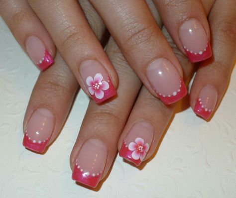 Cute Short Nail Inspo French Tip, French Tip Acrylic Nails With Flower, Coral Nail Designs, Short Nails French, Coral Nail, Hello Nails, Cute Simple Nails, Summery Nails, Cute Acrylic Nail Designs