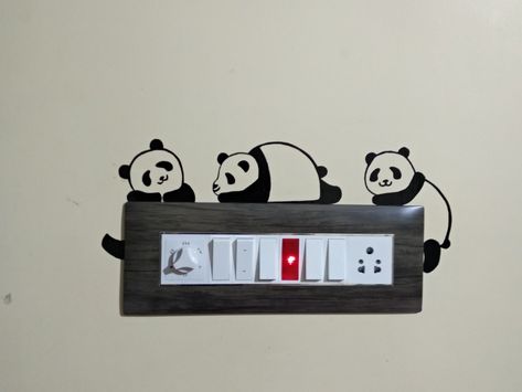 Panda.. 🐼 Panda Drawing On Wall, Wall Painting For Hostel Room, Panda Switch Board Art, Wall Painting Ideas Switch Board, Switch Board Art Ideas Easy, Switch Board Art Ideas, Switchboard Painting, Small Wall Painting, Wall Painting Ideas Aesthetic