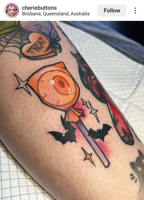 Halloween Tattoo Flash, Cute Halloween Tattoos, Candy Tattoo, Eyeball Tattoo, 13 Tattoos, Spooky Tattoos, Horror Tattoo, Tattoo Portfolio, 1 Tattoo