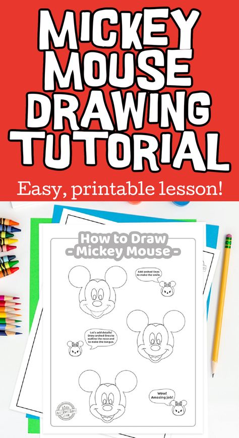 How to Draw Mickey Mouse Tutorial | Kids Activities Blog Mouse Drawing Easy, Mickey Mouse Drawing Easy, Mickey Mouse Drawing, Teach Kids To Draw, Draw Mickey Mouse, Mouse Drawing, Disney Scrapbooking Layouts, Mickey Head, Drawing Tutorial Easy