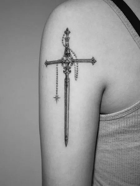 Thorn Tattoo, Knife Tattoo, Cross Tattoo Designs, Dagger Tattoo, Spine Tattoos, Tattoo Design Ideas, White Tattoo, Tattoo Set, Cross Tattoo