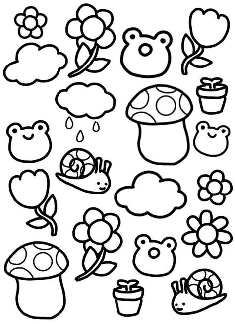 Drawing Ideas To Print, Cute And Small Drawings, Idea For Drawing Easy, Cute Drawing Pages, Easy Small Drawing Ideas, Easy Doodling Ideas, Drawings To Color Aesthetic, Sticker Ideas Drawing, Easy Things To Color