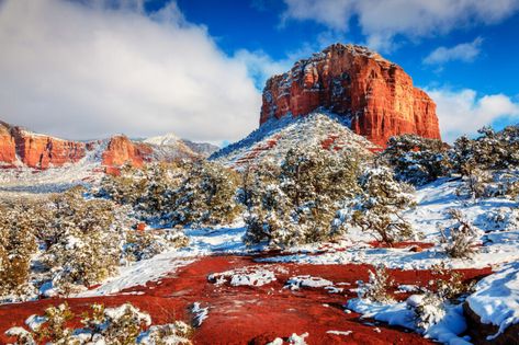 Snow In Arizona, Arizona Day Trips, Romantic Winter Getaways, Arizona Winter, Visit Sedona, Fall Road Trip, Winter Destinations, Hiking Destinations, Sedona Az