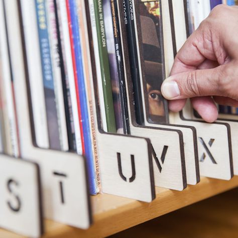 Music Room Storage, Record Album Storage, Lp Record Storage, Record Dividers, Store Vinyl Records, Vinyl Record Display, Vinyl Room, Record Room, Album Storage