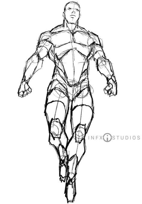 Male T Pose Drawing Reference, Manga Drawing Reference Pose, Male Human Figure Drawing, How To Draw Chest Male, Man Flying Pose Reference, Comic Character Design References, Super Hero Landing Pose Drawing, Male Flying Pose Drawing, Draw Muscular Man