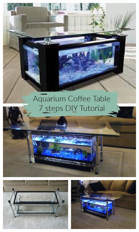 Lighted Aquarium Coffee Table DIY Tutorial + Video - DIY Tutorials Diy Fish Tank Coffee Table, Diy Aquarium Coffee Table, Diy Aquarium Table, Fish Tank Coffee Table Diy, Aquarium Table Ideas, Diy Glass Coffee Table, Diy Aquarium Ideas, Diy Glass Table, Coffee Table Fish Tank