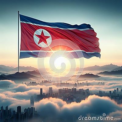 north-korean-flag-national-symbol-north-korea-north-korean-flag-sunrise-ai-generated North Korean Flag, Korean Flag, National Symbols, North Korean, North Korea, Flag, Quick Saves