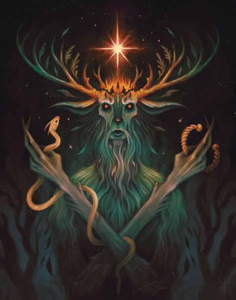 Devin Forst - Horned God Celtic Deities, Roman Characters, Horned God, Dark Cave, Celtic Gods, Pagan Gods, Pagan Art, Magical Art, Goddess Art