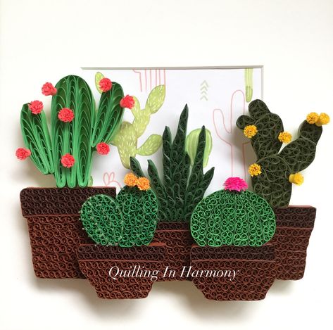 Cactus Quilling, Quilled Cactus, Paper Quilled Cactus, Paper Quilling Cactus, Paper Cactus, Paper Flowers Diy Easy, Christmas Stocking Ornament, Paper Quilling Flowers, Paper Quilling Cards