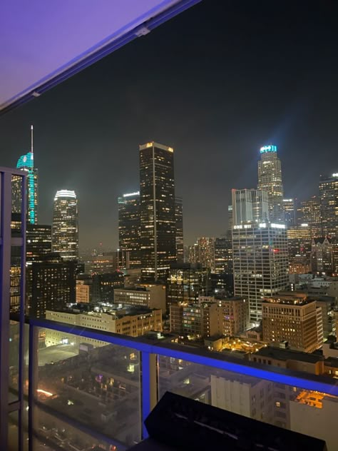 Downtown building night Time skyscrapers skyline Los Angeles City Aesthetic Los Angeles, Skyline View Apartments Night, Dtla Apartment Aesthetic, Apartments In Los Angeles, Penthouse In Los Angeles, Dtla Apartment View, Los Angeles High Rise Apartment, Los Angeles Downtown Aesthetic, Los Angeles Penthouse Apartment