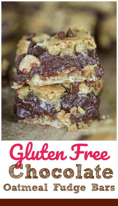 Gluten Free Chocolate Oatmeal Fudge Bars Oatmeal Fudge, Oatmeal Fudge Bars, Chocolate Oatmeal Bars, Bars Gluten Free, Fudge Bars, Chocolate Oatmeal, Gluten Free Sweets, Cake Bars, Gluten Free Recipes Easy