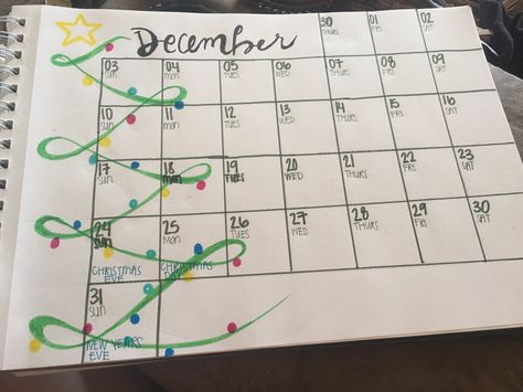 DIY December calendar. 💚 Calendar Journal Ideas, Dry Erase Board Art, Calendar Doodles, Calendar Themes, December Bullet Journal, Chalkboard Calendar, Dry Erase Board Calendar, Hbd Quotes, Whiteboard Calendar