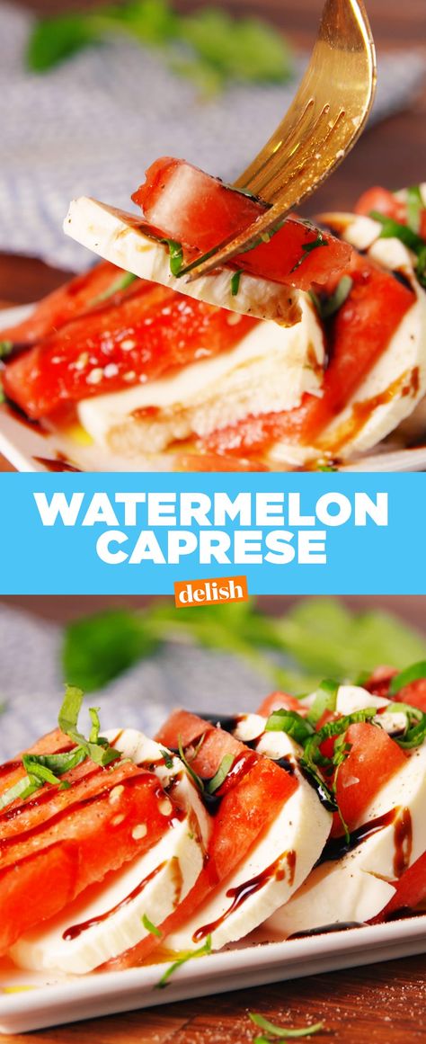 Watermelon CapreseDelish Watermelon Caprese, Watermelon Caprese Salad, Dinner Sides Recipes, Current Recipes, Caprese Recipes, Summer Sides, Summer Eats, Tasty Snacks, Interesting Recipes