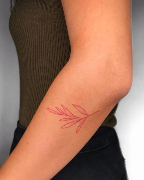 Red Olive Branch Tattoo, Red Filler Tattoo, Little Red Tattoos, Non Basic Tattoos, Red Sleeve Tattoo, Red Line Tattoo, Red Ink Tattoo, Stone Tattoo, Red Tattoo Ideas