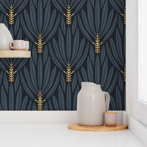 Navy wallpaper accent wall