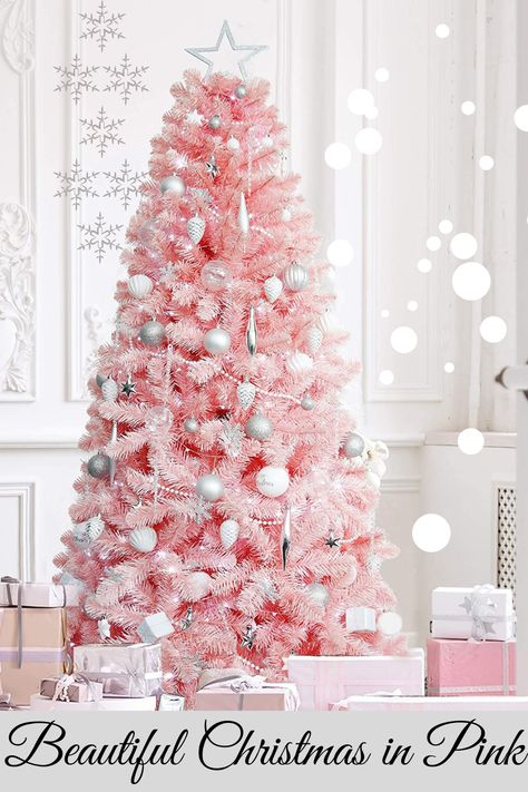 Light Pink Christmas Tree Aesthetic, Pink Christmas Tree Decorations Ideas, Pinkmas Tree, Light Pink Christmas Tree, Christmas Art Diy, Diy Christmas Crochet, Lights Aesthetics, Christmas Drawing Ideas Easy, Aesthetic Cozy Christmas