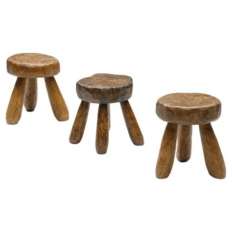 For Sale on 1stDibs - Rustic Wabi-Sabi Round Wooden Stools, France, 1950's This series of rustic wooden stools have a three-legged base and round seating. Can also be used as Round Seating, Small Side Tables, Small Wooden Stool, Wood Patina, Rustic Stools, Mid Century Modern Home, Small Side Table, Pool Bar, Wooden Stools