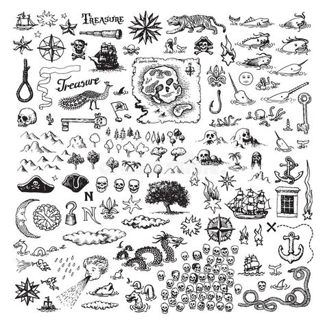 Pirate map elements stock illustration Fantasy Map Drawing, Map Drawing Ideas, Fantasy Map Drawing Ideas, Map Elements, Pirate Illustration, Pirate Map, Map Sketch, Map Drawing, Fantasy Map Making