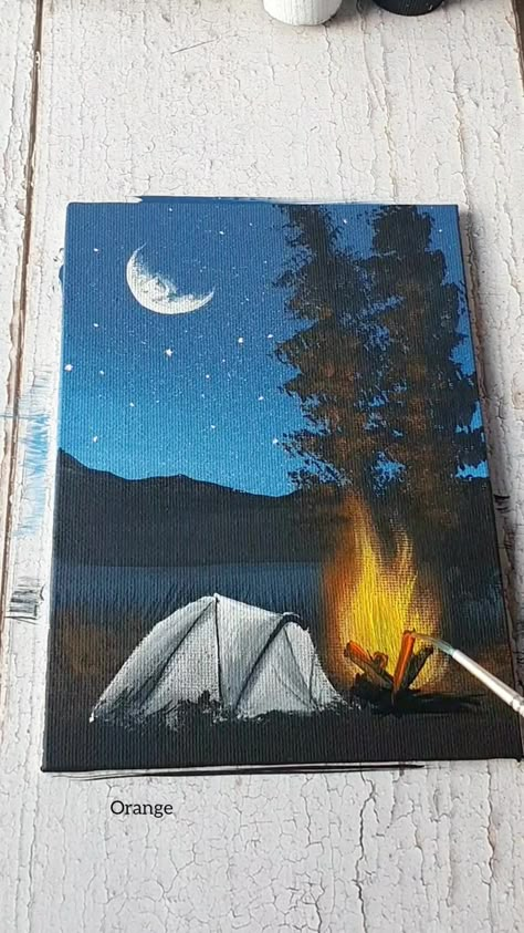 Painting Campfire, Canvas Art Painting Abstract, Canvas Art Painting Acrylic, Sky Art Painting, Art Painting Tools, Canvas Painting Tutorials, Deep Art, Easy Canvas Art, Canvas Painting Designs