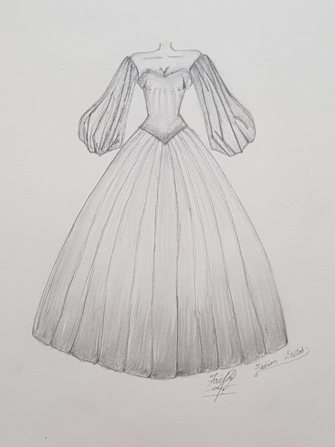 Big gown with puffy sleeves How To Draw A Puffy Dress, Big Gown, Pencil Drawing Images, Puffy Skirt, Puffy Dresses, Dress Design Drawing, Flat Sketches, Puff Dress, Fashion Sketch