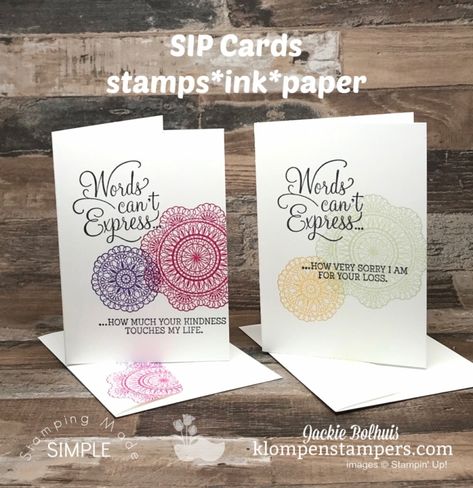 Learn how to make beautiful simple stamped greeting cards with just a few supplies! Stamps, Ink, & Paper are all you need to get started. The cards in this post feature the Stampin’ Up! Dear Doily stamp set but you can easily substitute another stamp set. I’ve got lots of other stamps, ink, & paper cards (SIP cards) on my blog too. #klompenstampers #jackiebolhuis #simplestamping #greetingcards #cardmaking #handmadecards Sip Cards, Doily Cards, Classic Card, Card Making Tutorials, Idea Board, Su Cards, Card Making Techniques, Box Ideas, Card Layout