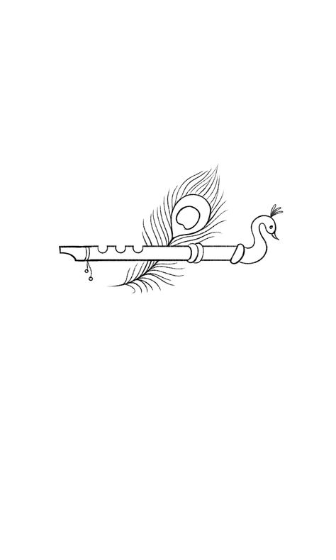 Basuri Krishna Flute Tattoo, Cute Owl Drawing, Feather Tattoo Black, Flute Tattoo, Bird Silhouette Tattoos, F Tattoo, Band Tattoos For Men, Krishna Tattoo, Peacock Feather Tattoo