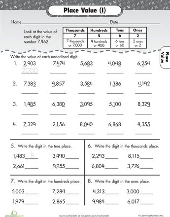 Worksheets: Thousands Place (Place Value) Great Website!!! Math Worksheets For Kids, Third Grade Worksheets, Rounding Numbers, Mental Maths Worksheets, Place Value Worksheets, 4th Grade Math Worksheets, 3rd Grade Math Worksheets, Math Place Value, 2nd Grade Math Worksheets