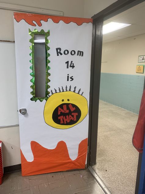 Nickelodeon Classroom Theme, 90s Theme Classroom Door, Nickelodeon Door Decs, Disco Theme Classroom Door, 80s Classroom Door, Retro Classroom Door Decorations, 80s Theme Classroom Bulletin Boards, 90s Theme, Parents Room