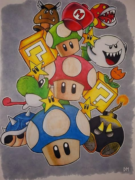 Mario Collage, Drawing Mario, Mario Wallpaper, Drawing Collage, Collage Drawing, Graffiti Doodles, Disney Art Drawings, Doodle Art Drawing, Super Mario Art