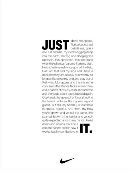 Manifesto Poster, Nike Campaign, Copywriting Ads, Manifesto Design, Brand Manifesto, Copy Ads, Nike Ad, Clever Advertising, Text Layout