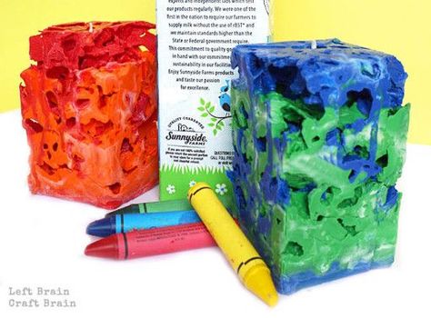 Milk Carton Crayon Ice Candles Art For 4th Grade, Crafts With Crayons, Ice Candles, Crayon Ideas, My Crazy Good Life, Crayon Candles, Gift Ideas For Parents, Ice Candle, Brain Craft