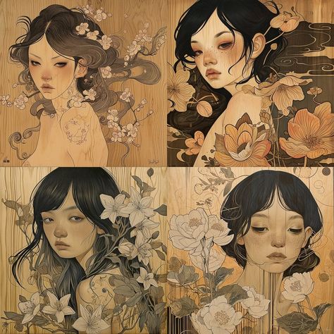 Audrey Kawasaki Art, Caia Koopman, Wood Panel Texture, Muted Pastels, Audrey Kawasaki, Hieronymus Bosch, Aesthetic Grunge Outfit, Grunge Outfit, Exotic Bird