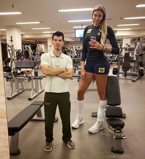 Tall Woman with tiny trainer 2 by lowerrider on DeviantArt Taller Girlfriend, Tall Girl Short Guy, Giant People, Tall Women Fashion, Tiger Girl, Volleyball Workouts, Tall People, Tall Girl, Tall Women