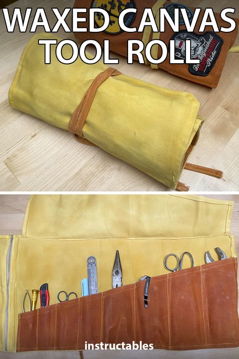 Waxed Canvas Sewing Projects, Canvas Tool Roll, Diy Tool Roll, Tool Roll Pattern, Canvas Sewing Projects, Waxed Canvas Diy, Tool Bag Diy, Diy Canvas Bag, Sewing Tools Organizer