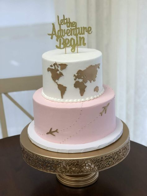 Travel Themed Bridal Shower Cake, Travel Bridal Shower Cake, Travel Themed Wedding Cake, Travel Baby Shower Cake, Cake Travel Theme, Travel Theme Cake, Adventure Cake, Travel Wedding Cake, Travel Cakes