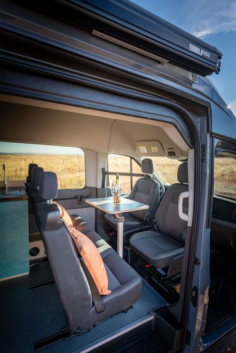 Ford Camper Van Interior, Ford Transit Camper Conversion Family, Ford Transit Passenger Van Conversion, Ford Transit 350 Conversion, Ford Transit Camper Conversion Layouts, Ford Transit Custom Camper Conversion, Family Van Life, Day Van Conversion, Transit Custom Camper