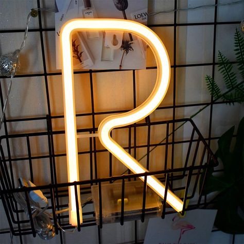 Letter Neon Lights Warm White LED Neon Word Signs Battery/USB Operated Neon Letter R Alphabet Neon Sign Art Lights Neon Words Wall Light Light up Girlsâ€™ Room Wedding Birthday Party Christmas Home (R) *** Check this awesome product by going to the link at the image. (This is an Amazon affiliate link) #christmaslight Neon Letter Lights, Light Up Words, Neon Sign Art, Wall Decor Lights, Mood Lights, Neon Words, Light Up Letters, Word Signs, Light Letters