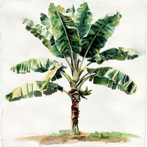 Banana Tree Painting, Banana Tree Illustration, Watercolor Nature, Background Green, Painting Nature, Banana Tree, Plant Aesthetic, Illustration Watercolor, Nature Drawing