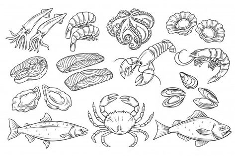 Drawing Food, Food Vector, Sea Life Art, Vector Food, Isometric Design, Free Hand Drawing, Fish Logo, Isometric Illustration, Art Gallery Wallpaper