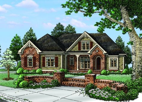 Floor Plan AFLFPW76568 - 2 Story Home Design with 4 BRs and 3 Baths Arched Entry, Best Kitchen Layout, Cottage House Designs, Country Floor Plans, Cottage Floor Plans, Brick Arch, Country Cottages, European House Plan, Building Plans House