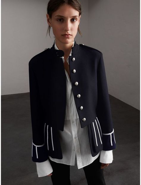 Burberry Cord Detail Wool Military Jacket Military Jacket Outfit, Military Jacket Outfits, Cropped Military Jacket, Military Jacket Women, Military Blazer, Military Inspired Jacket, Stand Collar Jackets, British Outfits, Army Jacket