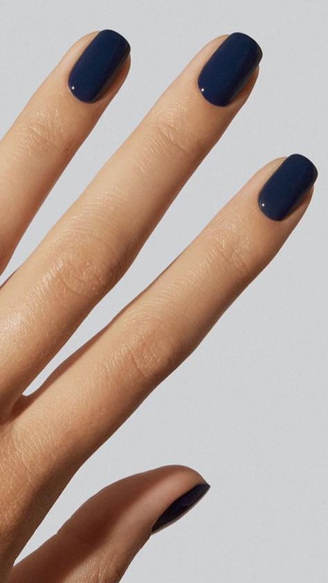 Denim Blue Nail Polish, Dark Blue Shellac Nails, Moody Blue Nails, Deep Navy Blue Nails, Dark Color Nail Ideas, Denim Nails Ideas, Dark Navy Nails, Denim Blue Nails, Black Blue Nails