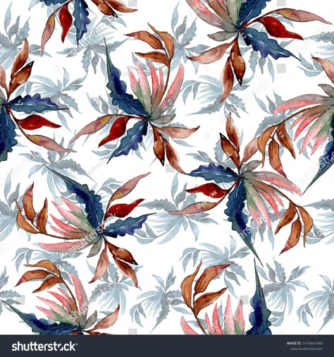 Leaf Pattern Design, Flower Pattern Design Prints, Leaves Pattern Design, Digital Pattern Design, Shutter Stock, Flowers Wild, Ajrakh Prints, Flower Bunch, Allover Design